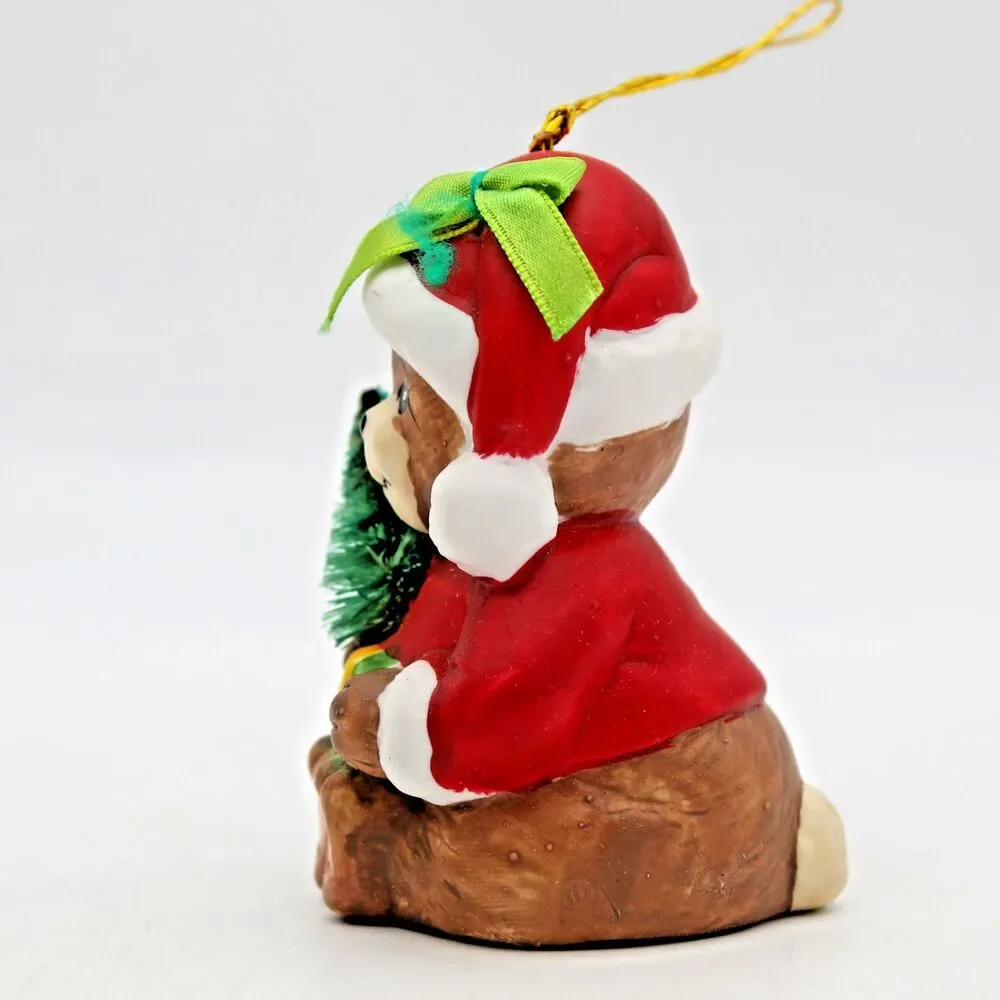 Holly Bells Porcelain Teddy Bear Bell Ornament Vintage 1986 Original Box b